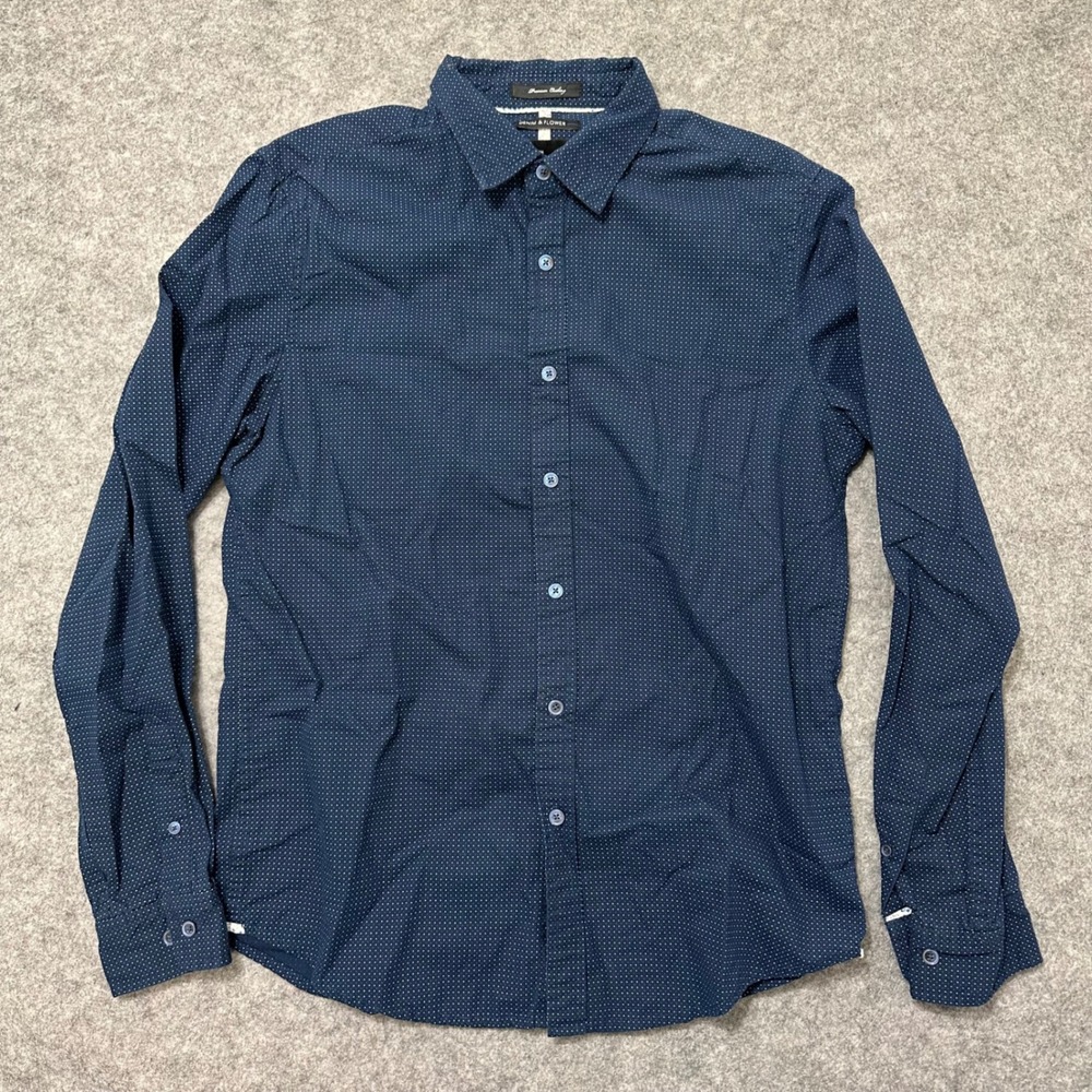 Denim & Flower Button Up Shirt Mens Medium Blue Polka Dot Slim Fit Cotton